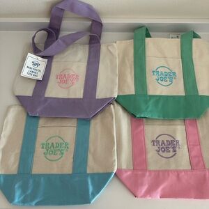 NEW Trader Joe’s Mini Pastel Canvas Tote Bag Set Of 4 Easter bags basket sld out